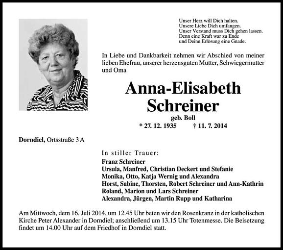 Anna-Elisabeth Schreiner, geb. Boll