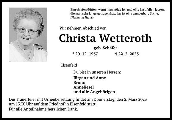 Christa Wetteroth, geb. Schäfer