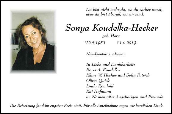 Sonya Koudelka-Hecker, geb. Horn
