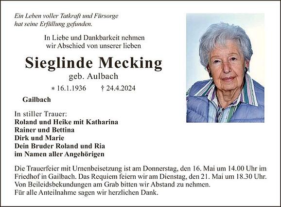 Sieglinde Mecking, geb. Aulbach