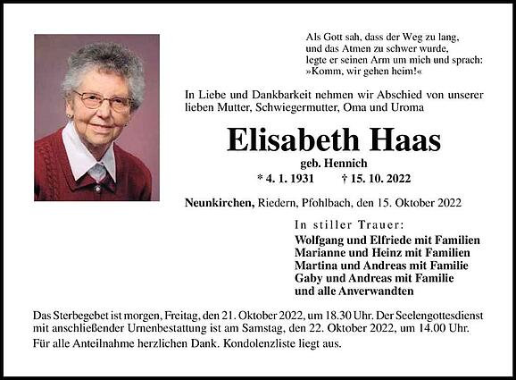 Elisabeth Haas, geb. Hennich