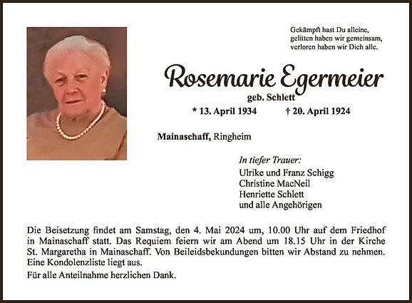 Rosemarie Egermeier, geb. Schlett