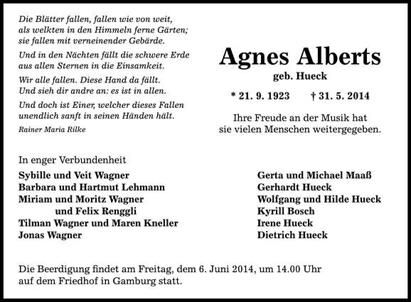 Agnes Alberts, geb. Hueck