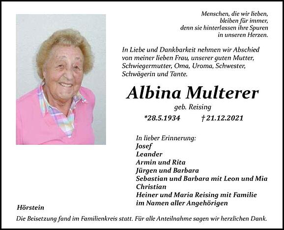 Albina Multerer, geb. Reising