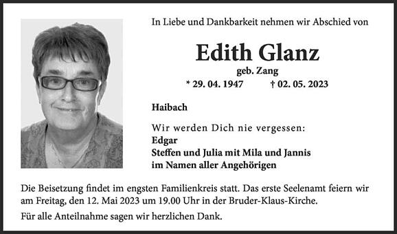 Edith Glanz, geb. Zang
