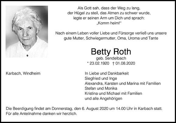 Betty Roth, geb. Sendelbach