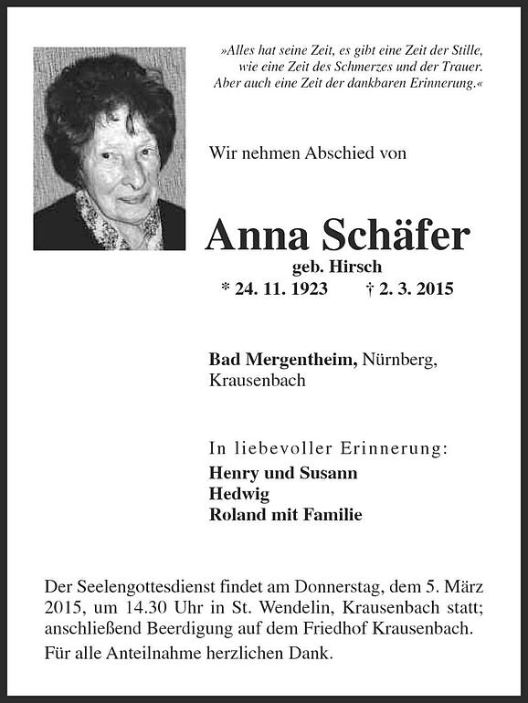 Anna Schäfer, geb. Hirsch