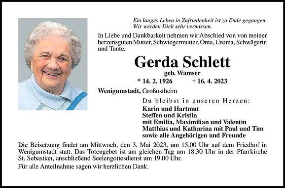 Gerda Schlett, geb. Wamser