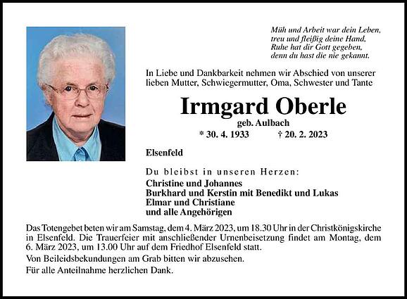 Irmgard Oberle, geb. Aulbach