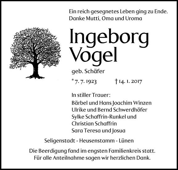 Ingeborg Vogel, geb. Schäfer