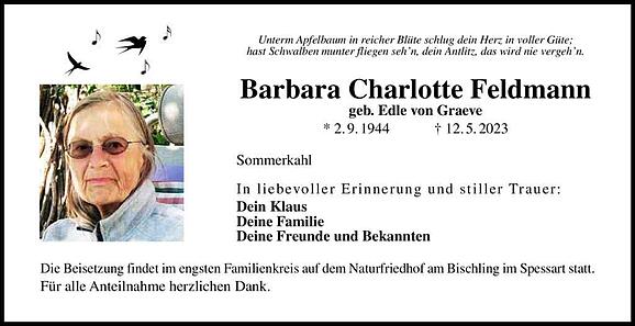 Barbara Charlotte Feldmann, geb. Edle von Graeve