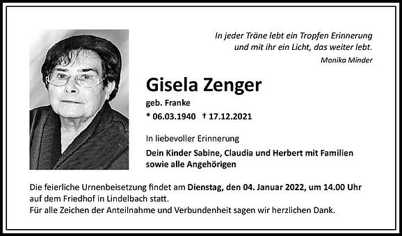 Gisela Zenger, geb. Franke