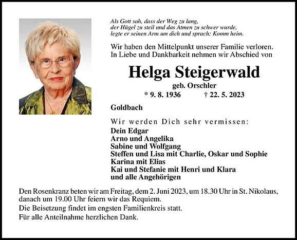 Helga Steigerwald, geb. Orschler