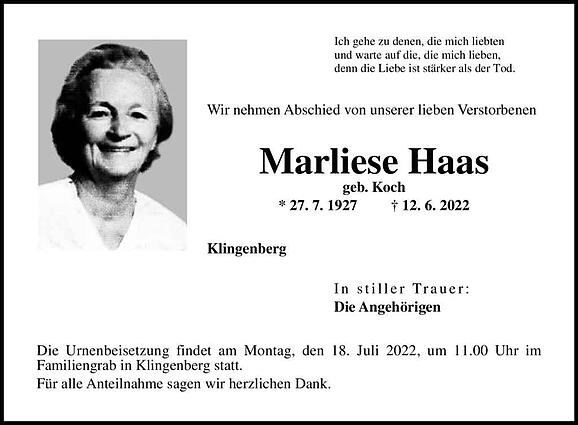 Marliese Haas, geb. Koch