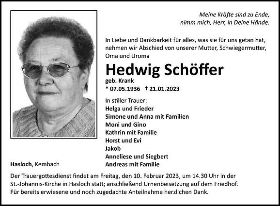 Hedwig Schöffer, geb. Krank
