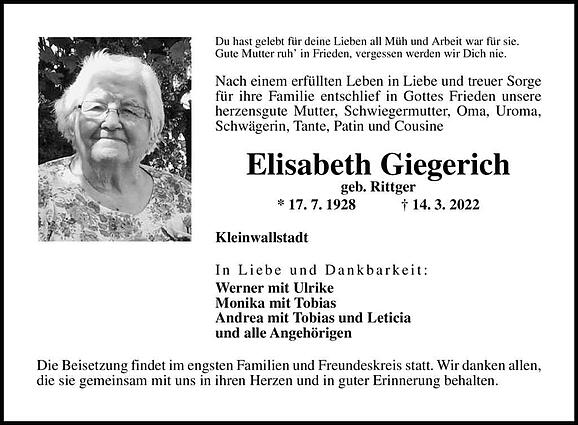 Elisabeth Giegerich, geb. Rittger