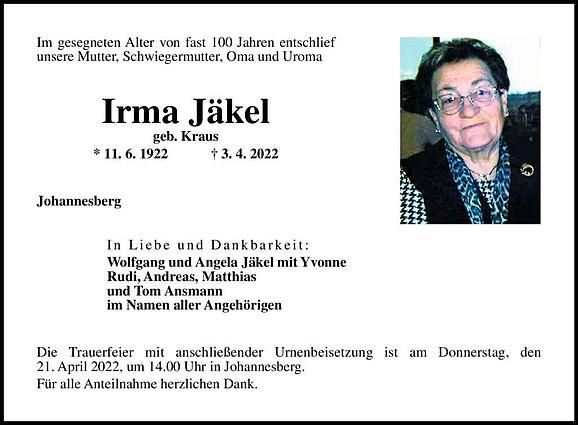Irma Jäkel, geb. Kraus
