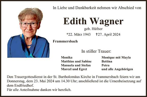 Edith Wagner, geb. Hüfner