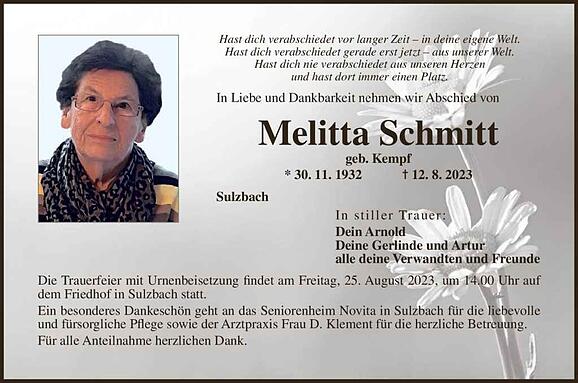 Melitta Schmitt, geb. Kempf