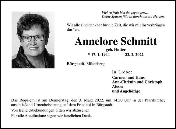 Annelore Schmitt, geb. Hutter