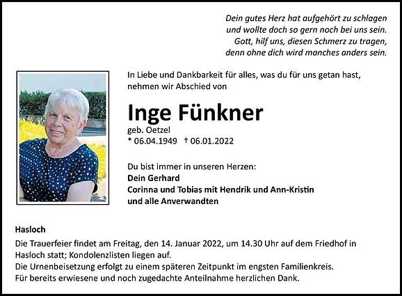 Inge Fünkner, geb. Oetzel