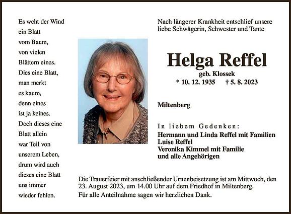 Helga Reffel, geb. Klossek