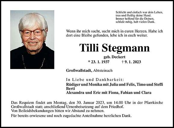 Tilli Stegmann, geb. Deckert