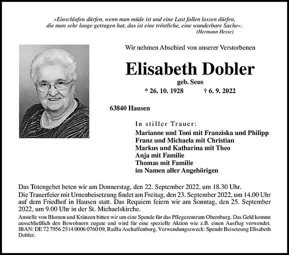 Elisabeth Dobler, geb. Seus
