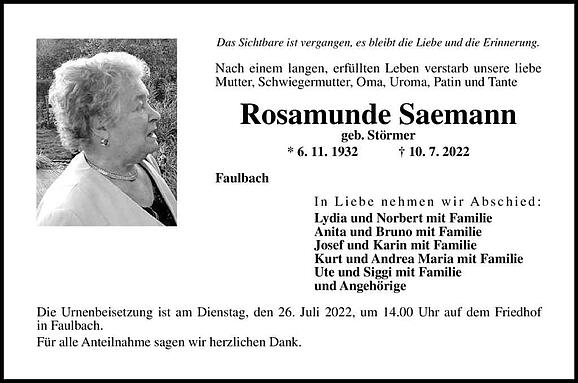 Rosamunde Saemann, geb. Störmer