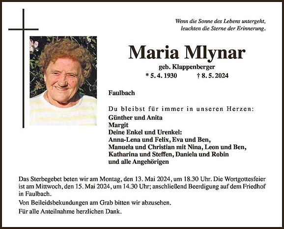 Maria Mlynar, geb. Klappenberger