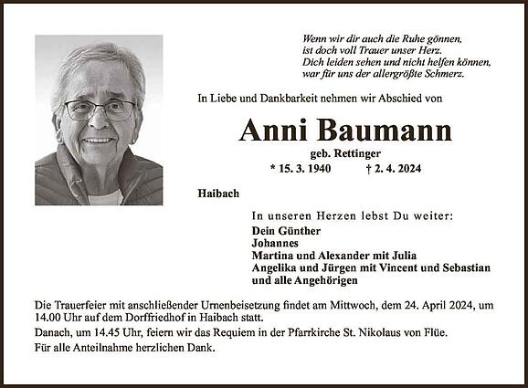 Anni Baumann, geb. Rettinger