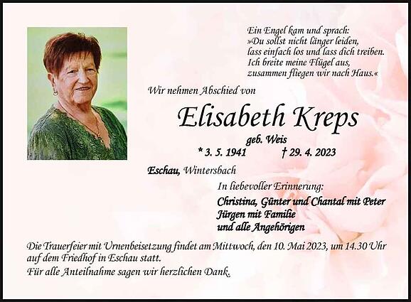 Elisabeth Kreps, geb. Weis