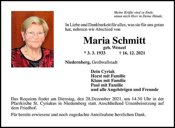 Maria Schmitt, geb. Wenzel