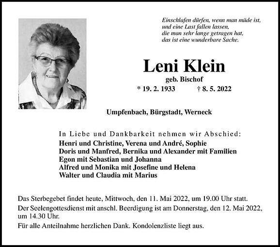 Leni Klein, geb. Bischof