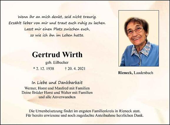 »Trudel« Gertrud Wirth, geb. Eilbacher
