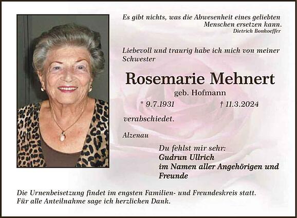 Rosemarie Mehnert, geb. Hofmann