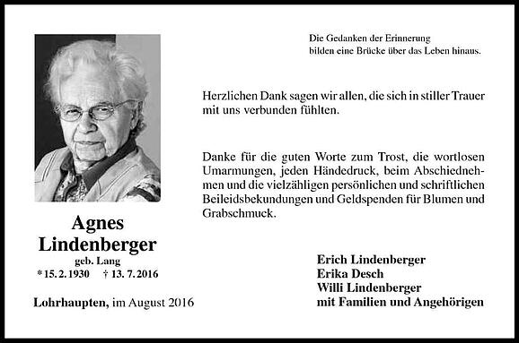 Agnes Lindenberger, geb. Lang