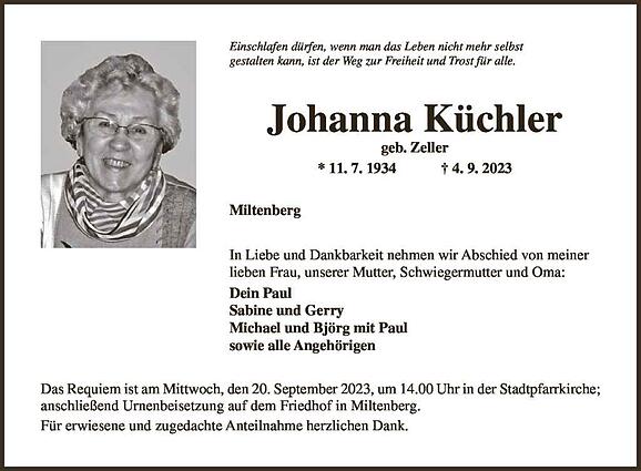 Johanna Küchler, geb. Zeller