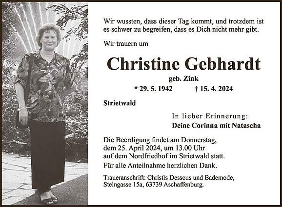 Christine Gebhardt, geb. Zink