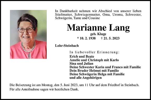 Marianne Lang, geb. Kluge