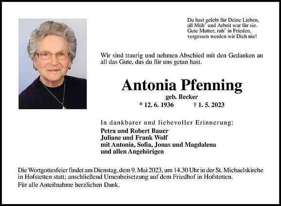 Antonia Pfenning, geb. Becker