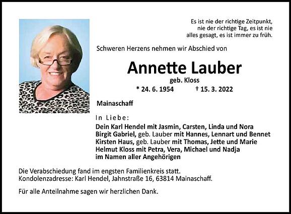 Annette Lauber, geb. Kloss