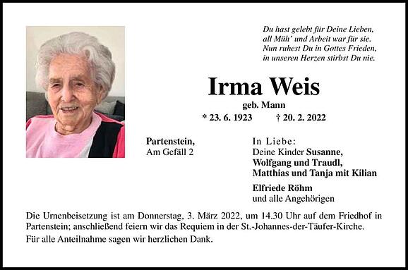 Irma Weis, geb. Mann