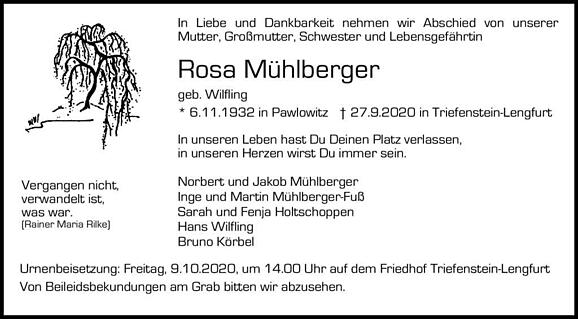 Rosa Mühlberger, geb. Wilfling