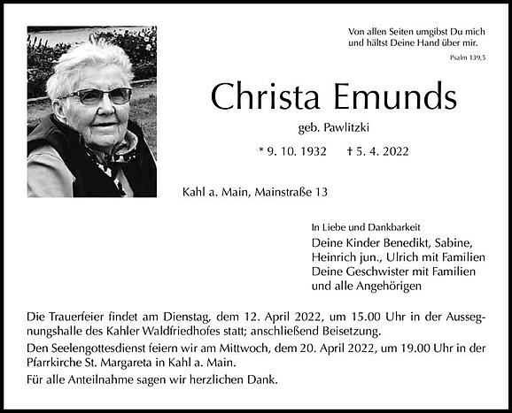 Christa Emunds, geb. Pawlitzki