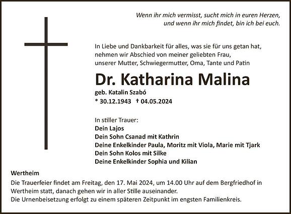 Katharina Malina, geb. Szabo`