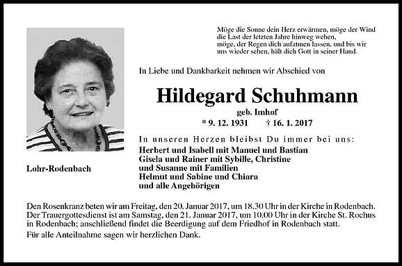 Hildegard Schuhmann, geb. Imhof