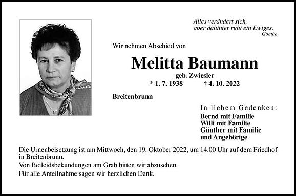 Melitta Baumann, geb. Zwiesler