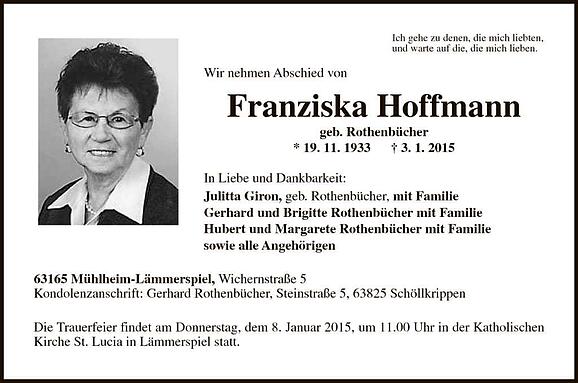 Franziska Hoffmann, geb. Rothenbücher