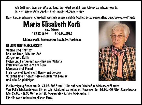 Maria Elisabeth Korb, geb. Mann